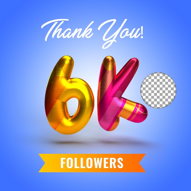 6k seguidores com balões de números 3d render seguidores obrigado 3d renderizar mídia social