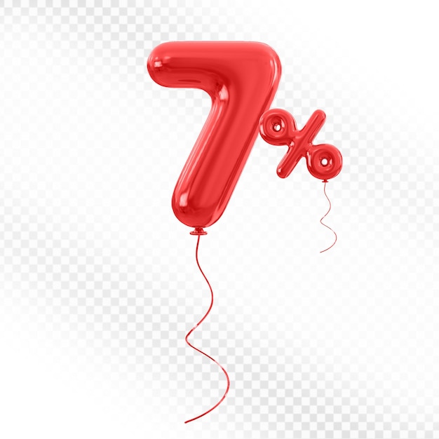 7 por ciento de descuento en la promoción de venta de globos rojos 3D