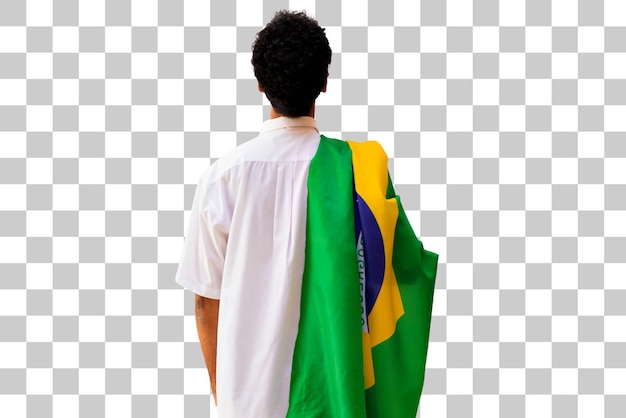 7. September Brasilien Unabhängigkeitstag Schwarzer Mann hält die brasilianische Flagge isoliert