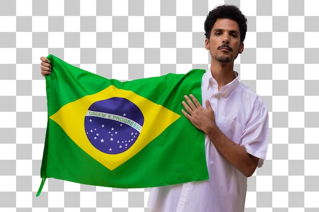 7. september brasilien unabhängigkeitstag schwarzer mann hält die brasilianische flagge isoliert