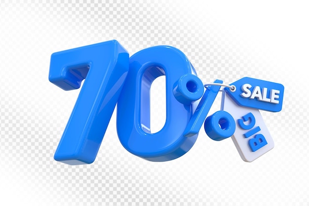 70 por ciento de descuento en azul con una gran etiqueta de venta 3D