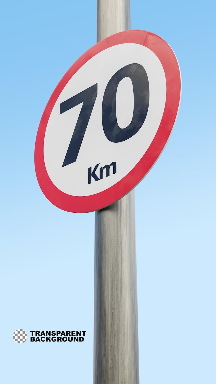 PSD 70 km speed limit sign seventy kilometer sign 3d render
