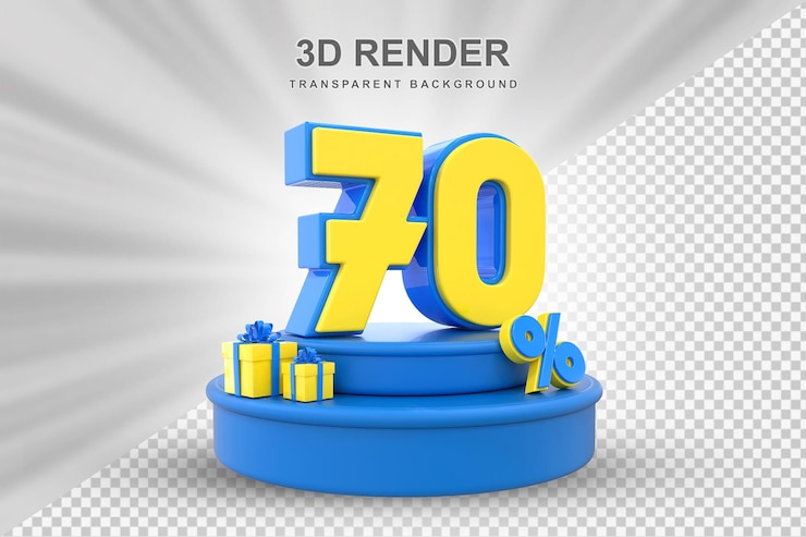 PSD el 70% de la oferta en la representación de regalos en 3d