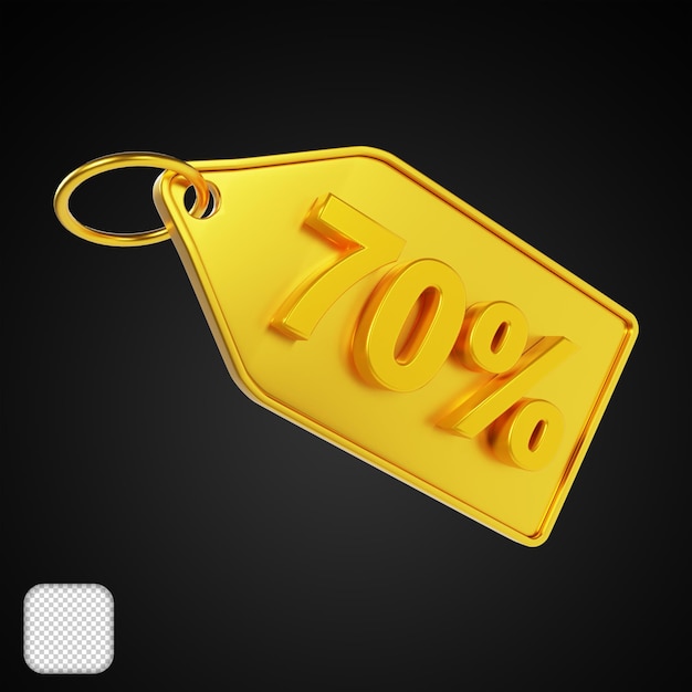 70-Prozent-Rabatt-Etikett Goldene 3D-Illustration