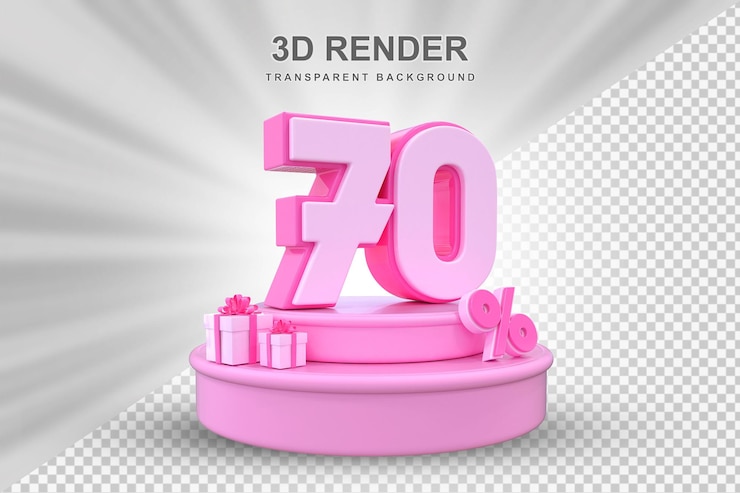PSD 70-prozentiges angebot in 3d-geschenk-rendering