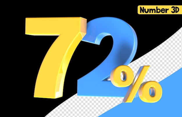 72 Nummer gelb mit blauem 3D-Rendering