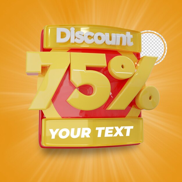 75 por ciento de descuento ilustración de renderizado de texto 3d