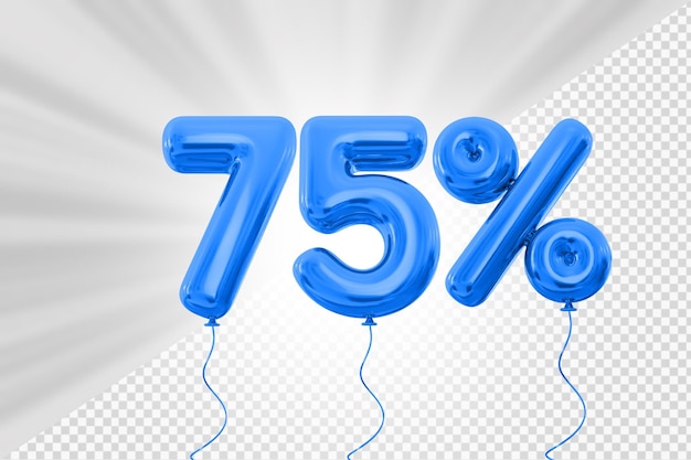 75 por ciento globo azul con oferta roja en 3d