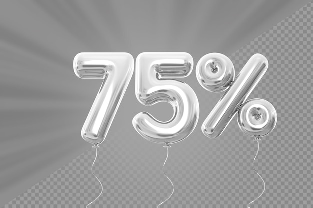 75 por ciento de globo plateado con oferta roja en 3d