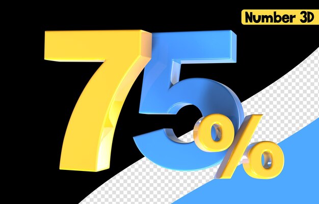 75 número amarillo con render 3d azul