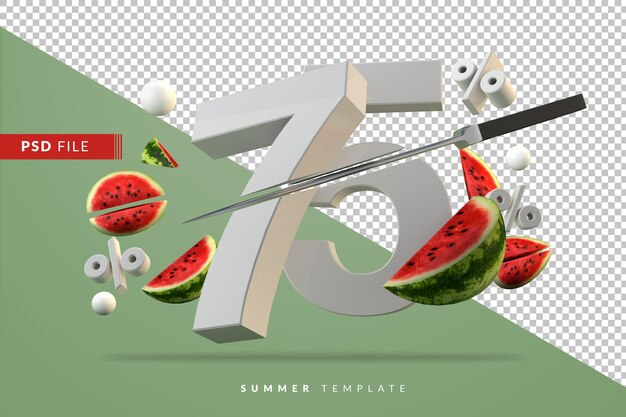 75 per cento e rendering di frutta anguria a fette