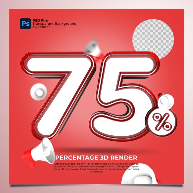 75 Porcentaje 3d Render colores rojos con elementos