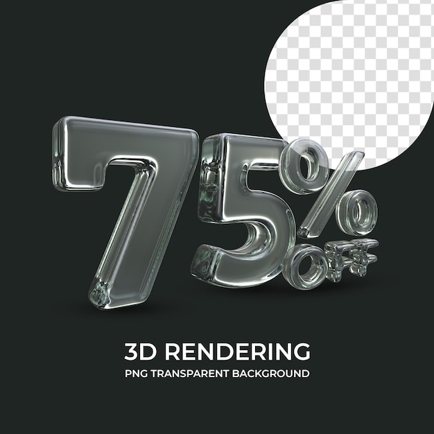 PSD 75 prozent rabatt auf 3d-rendering, isolierter transparenter hintergrund