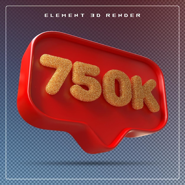 750k follower numero rosso abbonarsi icona 3d