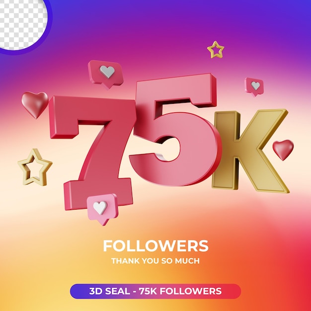 PSD 75k seguidores con icono de instagram 3d