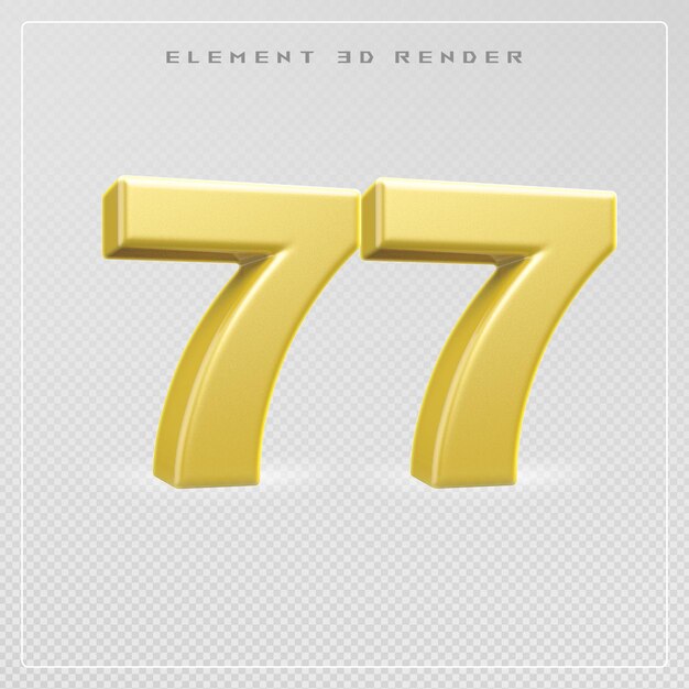 77 número dourado renderização 3D