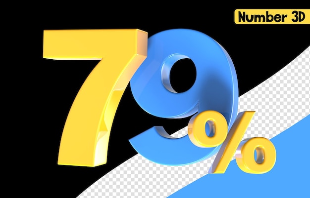 79 Numero giallo con rendering 3d blu