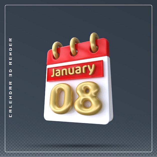 8 de janeiro calendário icon 3d render