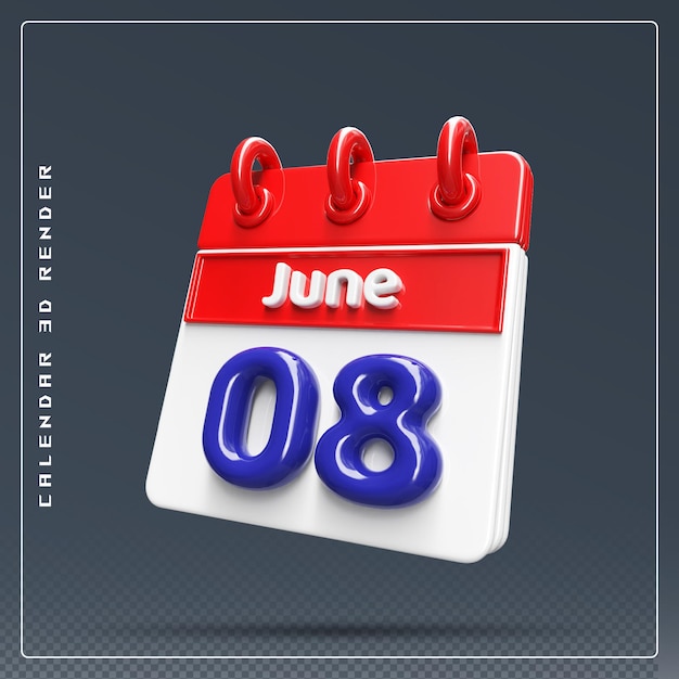 8. Juni Kalendersymbol 3D-Rendering