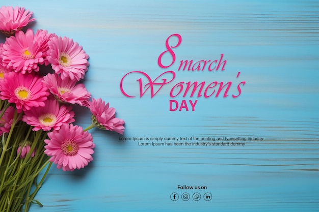 PSD 8 de marzo día internacional de la mujer celebración navideña banner estilo de arte de papel decorativo floral