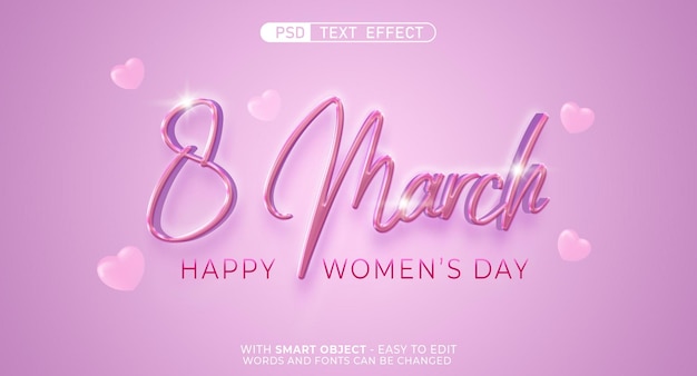 8 de marzo efecto de texto editable estilo 3d