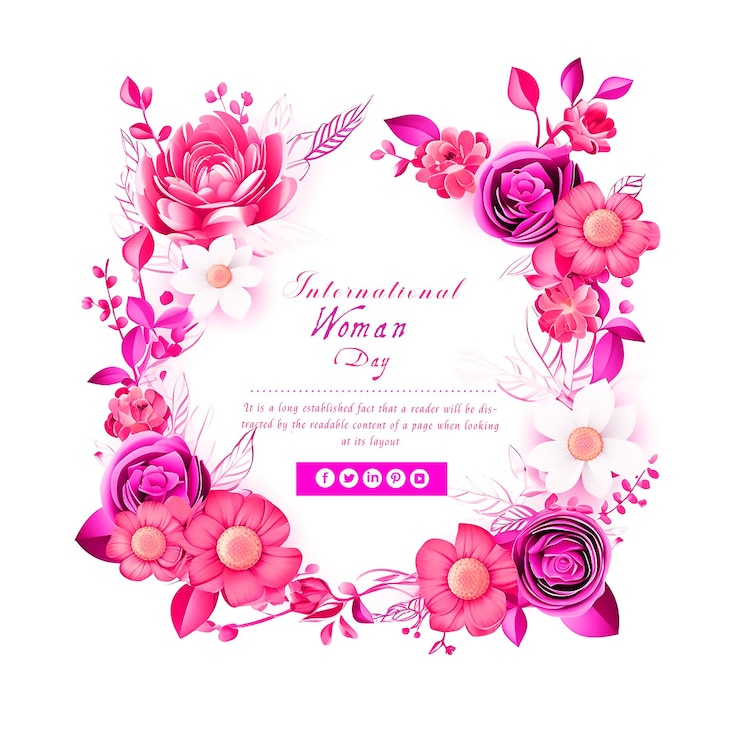 PSD 8 de marzo feliz día de la mujer tarjeta de felicitación floral de fondo rosa