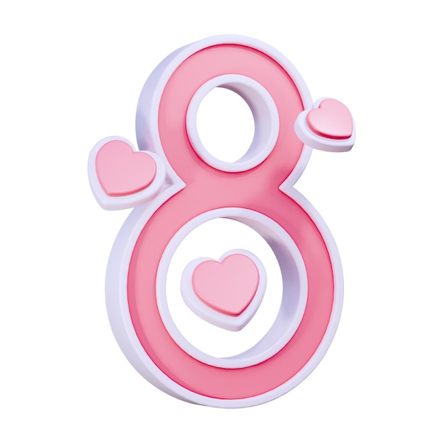 8 de marzo: personaje 3D con corazones rosados