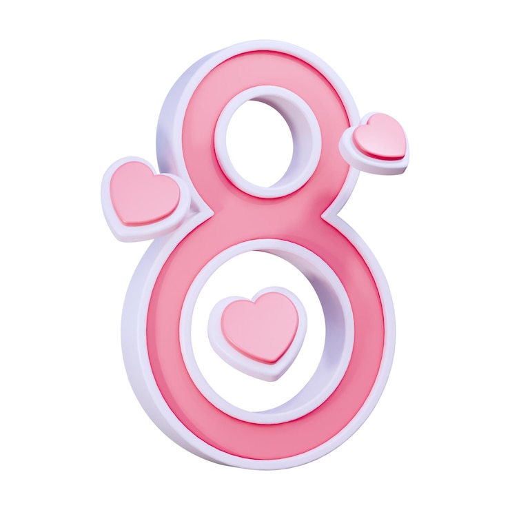 PSD 8 de marzo: personaje 3d con corazones rosados