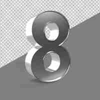 PSD 8 number 3d render silver style