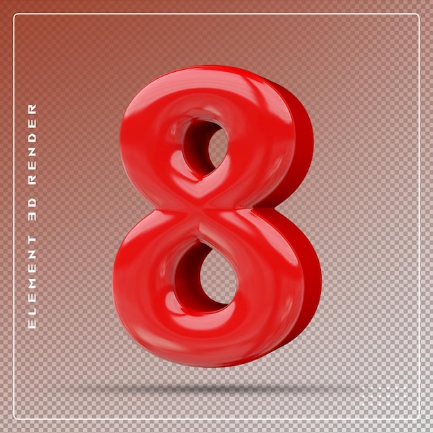 8 número rojo render 3d