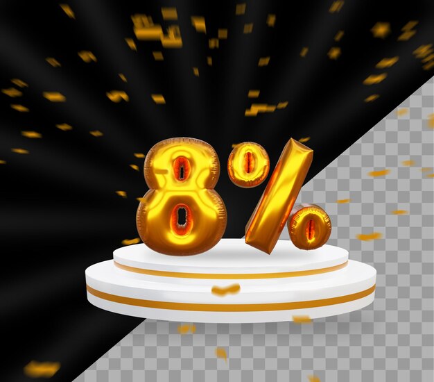 8 por cento de desconto na renderização em 3D, oferta de efeito de texto para banner de venda de publicidade de produto