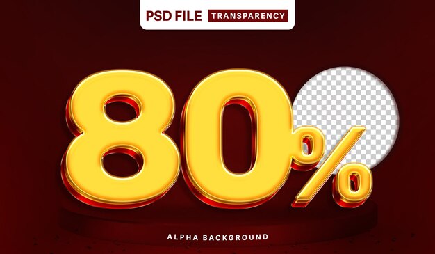 El 80 por ciento de descuento en oro 3D Firma en fondo rojo