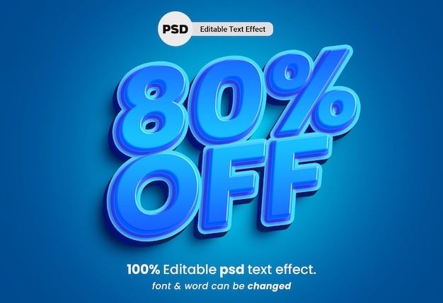 PSD 80 de descuento en efecto de texto editable en 3d