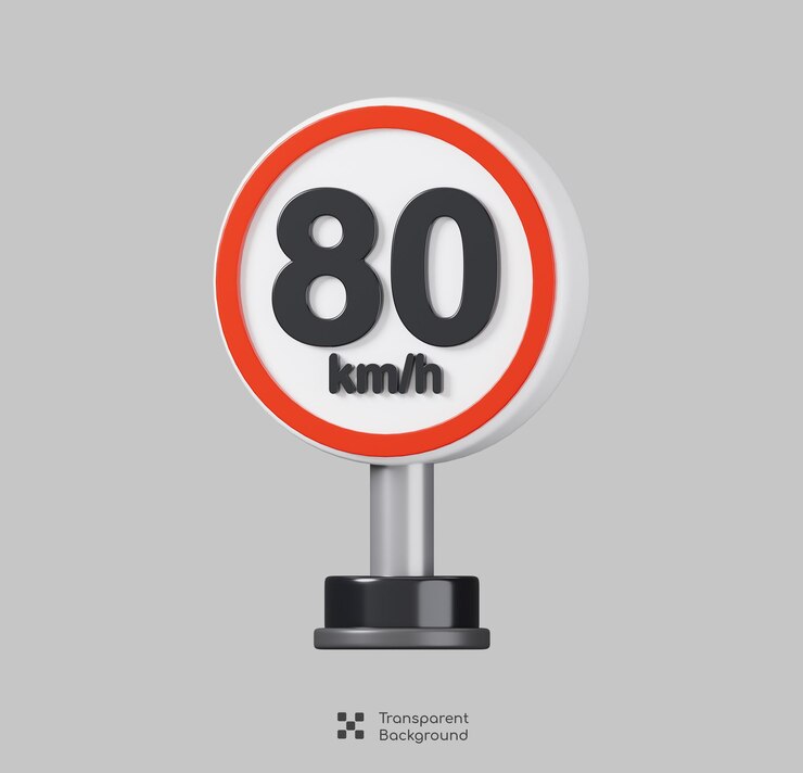 PSD 80 kilometers per hour speed limit sign isolated traffic mandatory road sign board 3d illustration