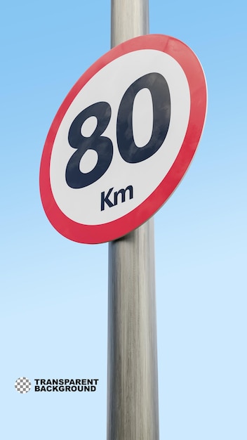 80 km speed limit sign eighty kilometer sign 3d render