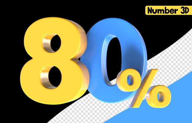 80 Numero giallo con rendering 3d blu