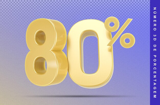 80 Número Porcentaje 3D Oro