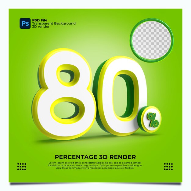 80 Percentuale Rendering 3d Verdegiallocolori bianchi con elementi