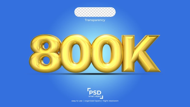 800K color dorado mejor representación 3D en fondo de transparencia
