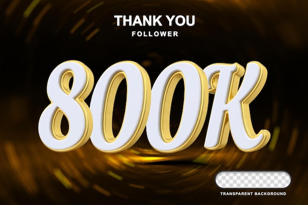 800K seguidor de oro número 3d