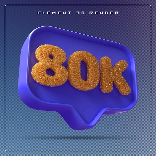 80K seguidores número azul suscribirse icono 3d