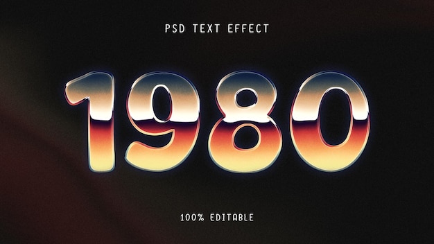 80s chrome text effect psd template title design