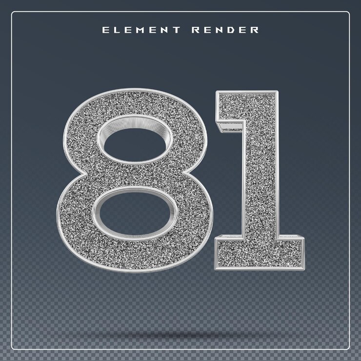PSD 81 number silver glitter 3d render