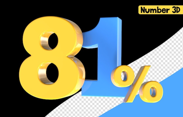 81 numero giallo con rendering 3d blu