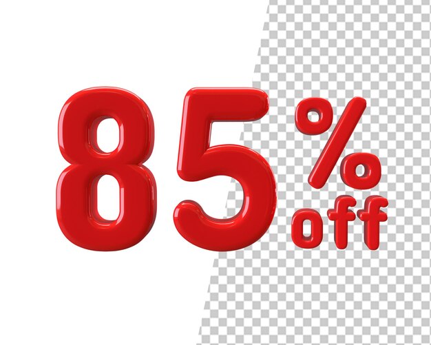 85 3d numero rosso percentuale di sconto