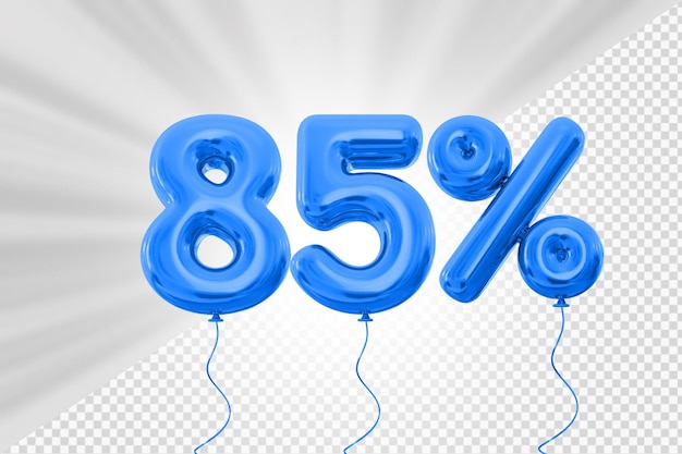 85 por ciento globo azul con oferta roja en 3d