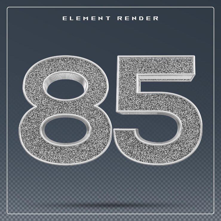 PSD 85 number silver glitter 3d render