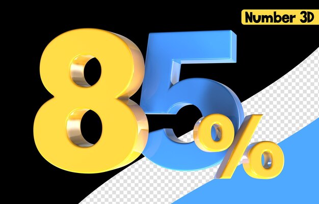 85 Numero giallo con rendering 3d blu