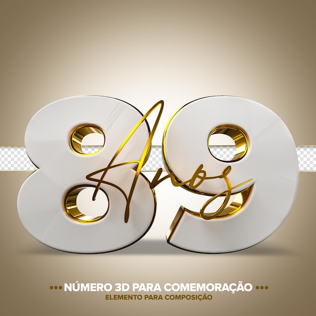 89 ans de commémoration numéro 3d blanc et or
