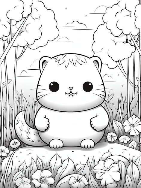 PSD 8k livro colorido transparente eps gato estilo kawaii em uma trilha natural